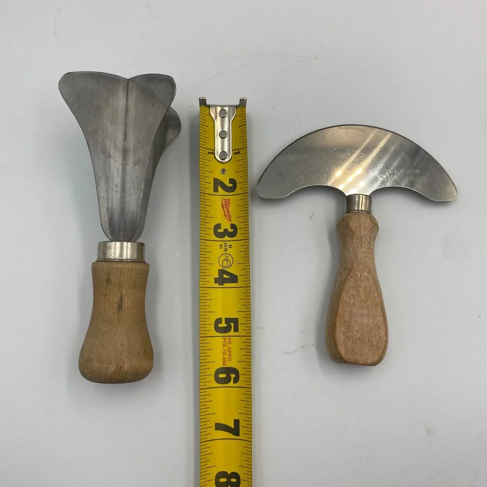 Vintage Corona Wood Handle Pastry Nut Chopper and Crescent Mincing Knife Set USA